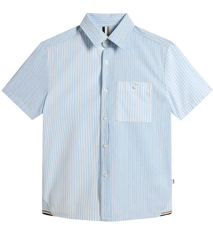 BOSS OVERHEMD  WIT/LICHTBLAUW GESTREEPT M. NAVY