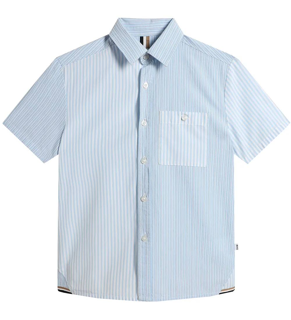 BOSS OVERHEMD  WIT/LICHTBLAUW GESTREEPT M. NAVY