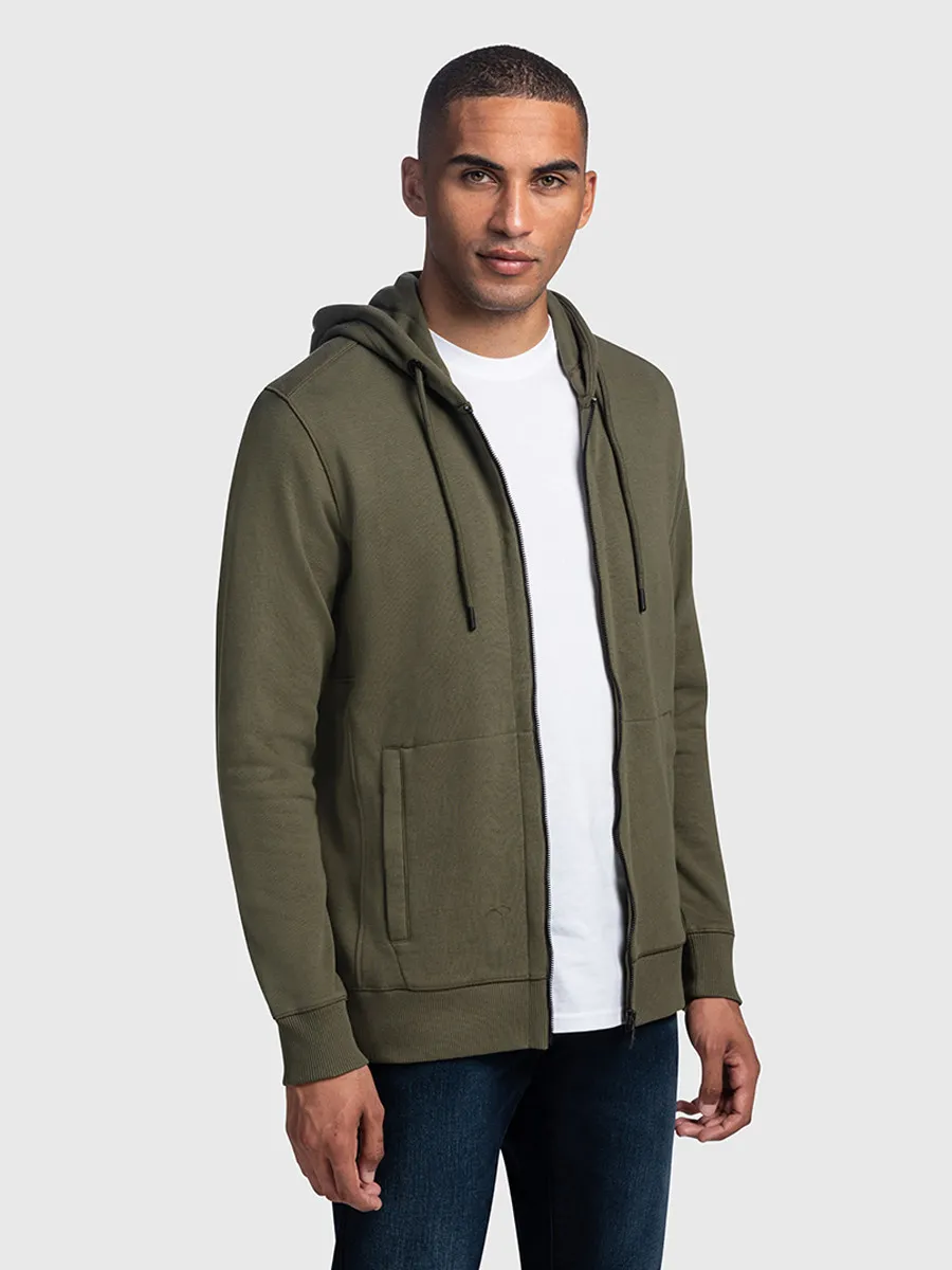 Denver Hoodie met rits, Dark olive
