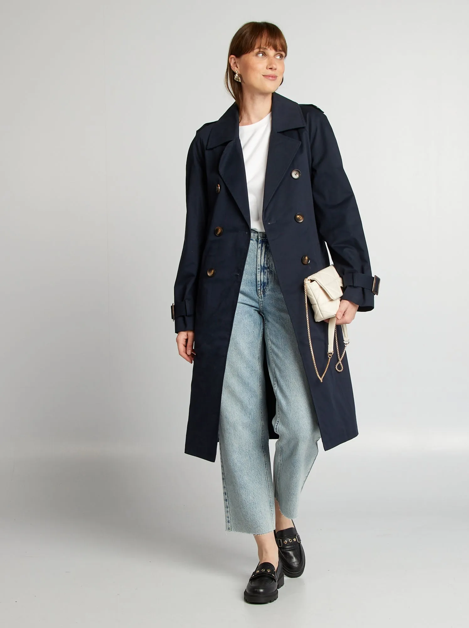 EFFEN LANGE TRENCHCOAT  BLAUW