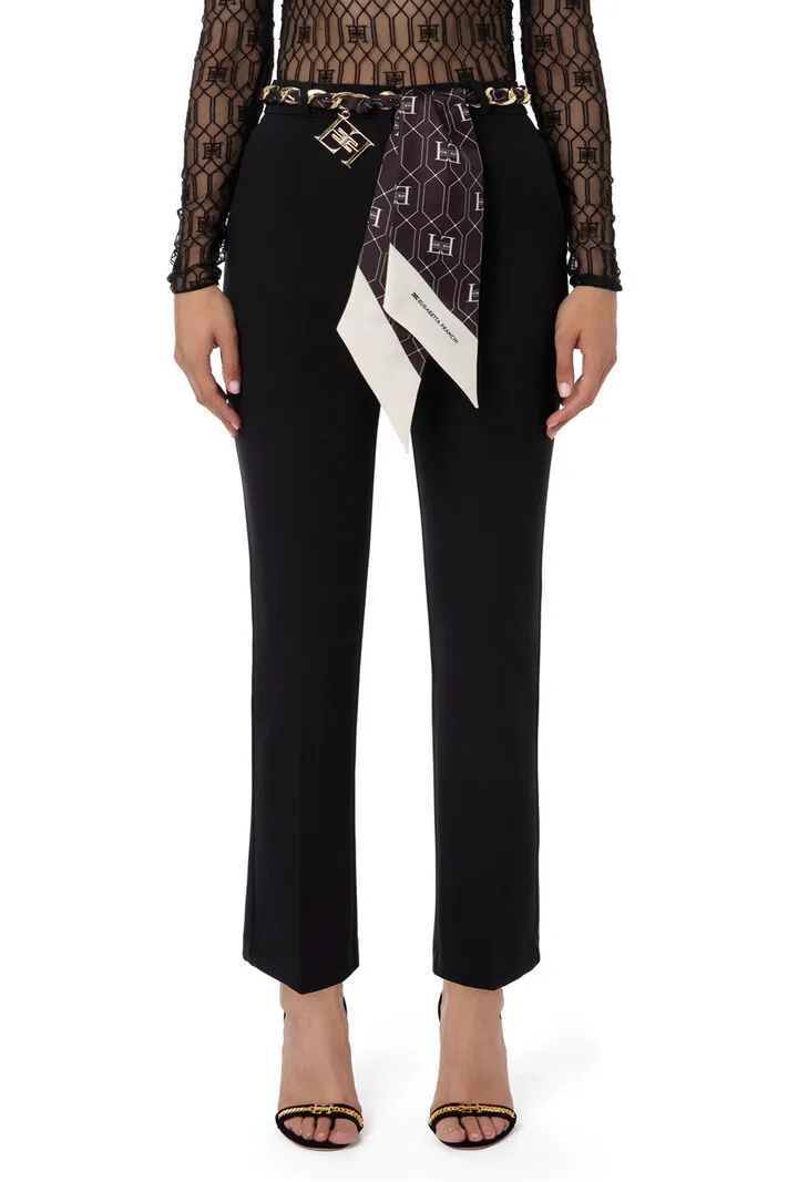 ELISABETTA FRANCHI Elisabetta Franchi broek / pantalon  met rechte pijpen en foulard Zwart