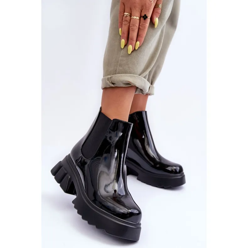 Gelakte Worker Chelsea Boots voor dames Zwart Brizora