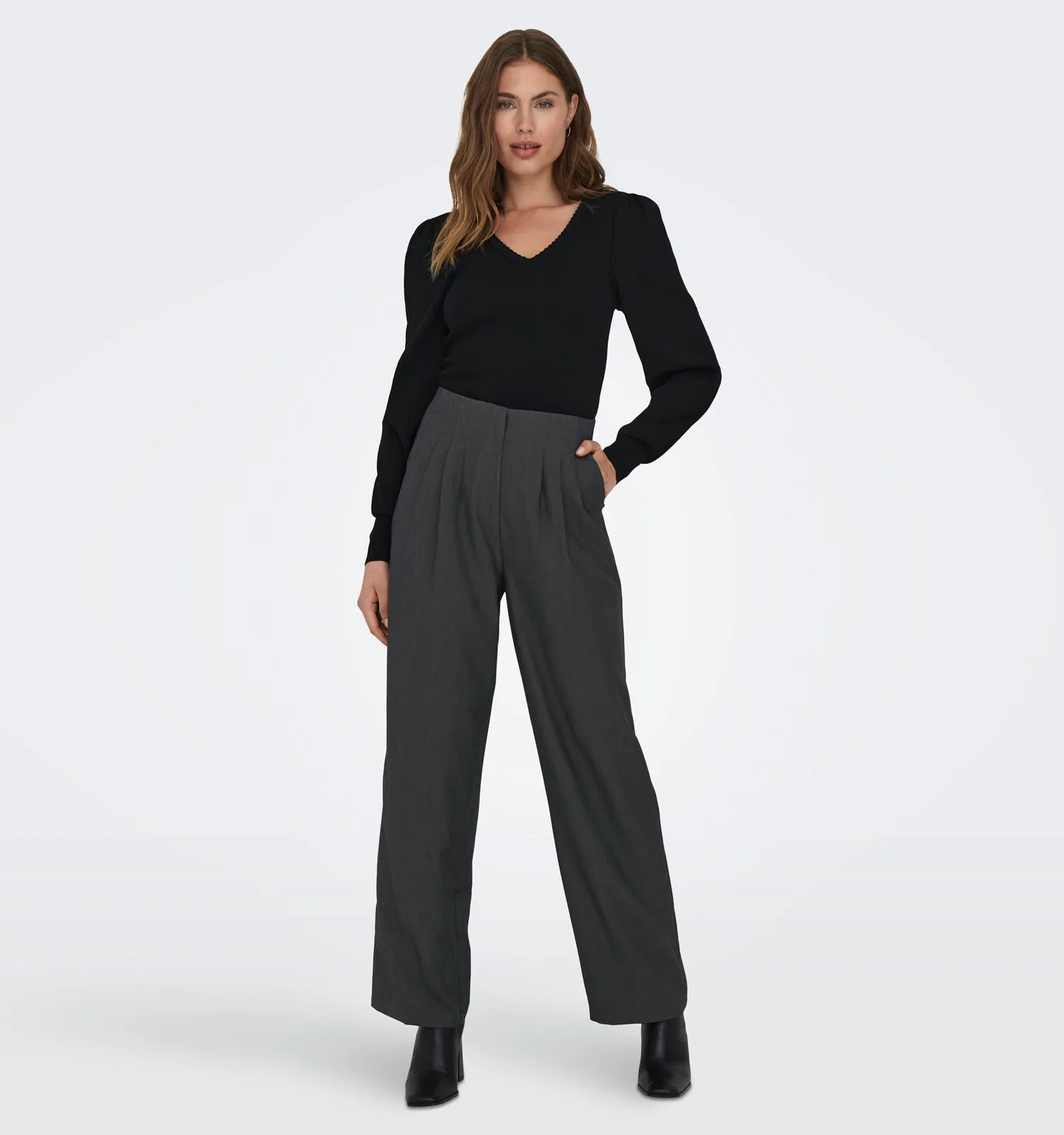 JDY Wijde broek grijs L32