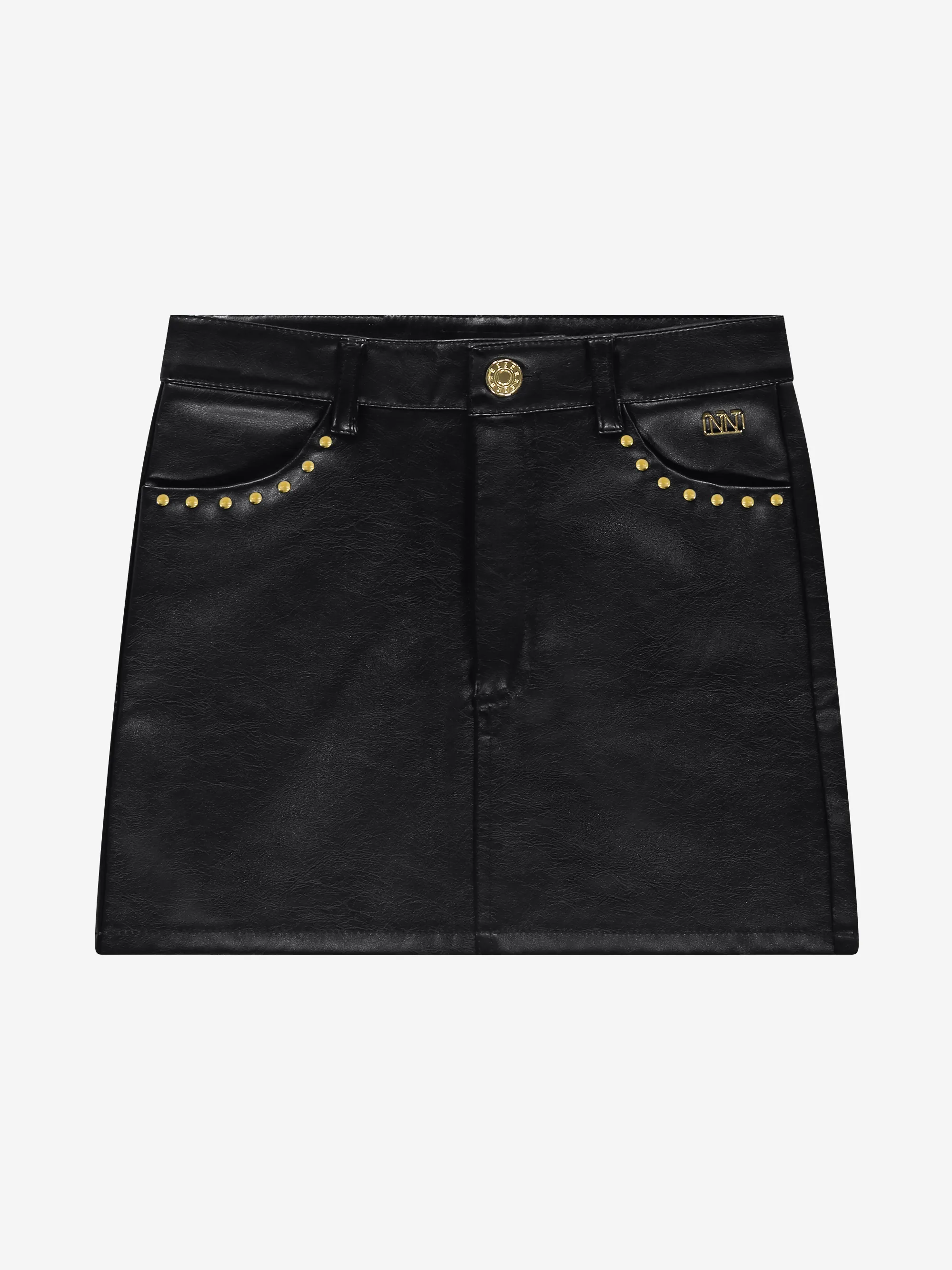 KORTE LERENLOOK ROK MET STUDS