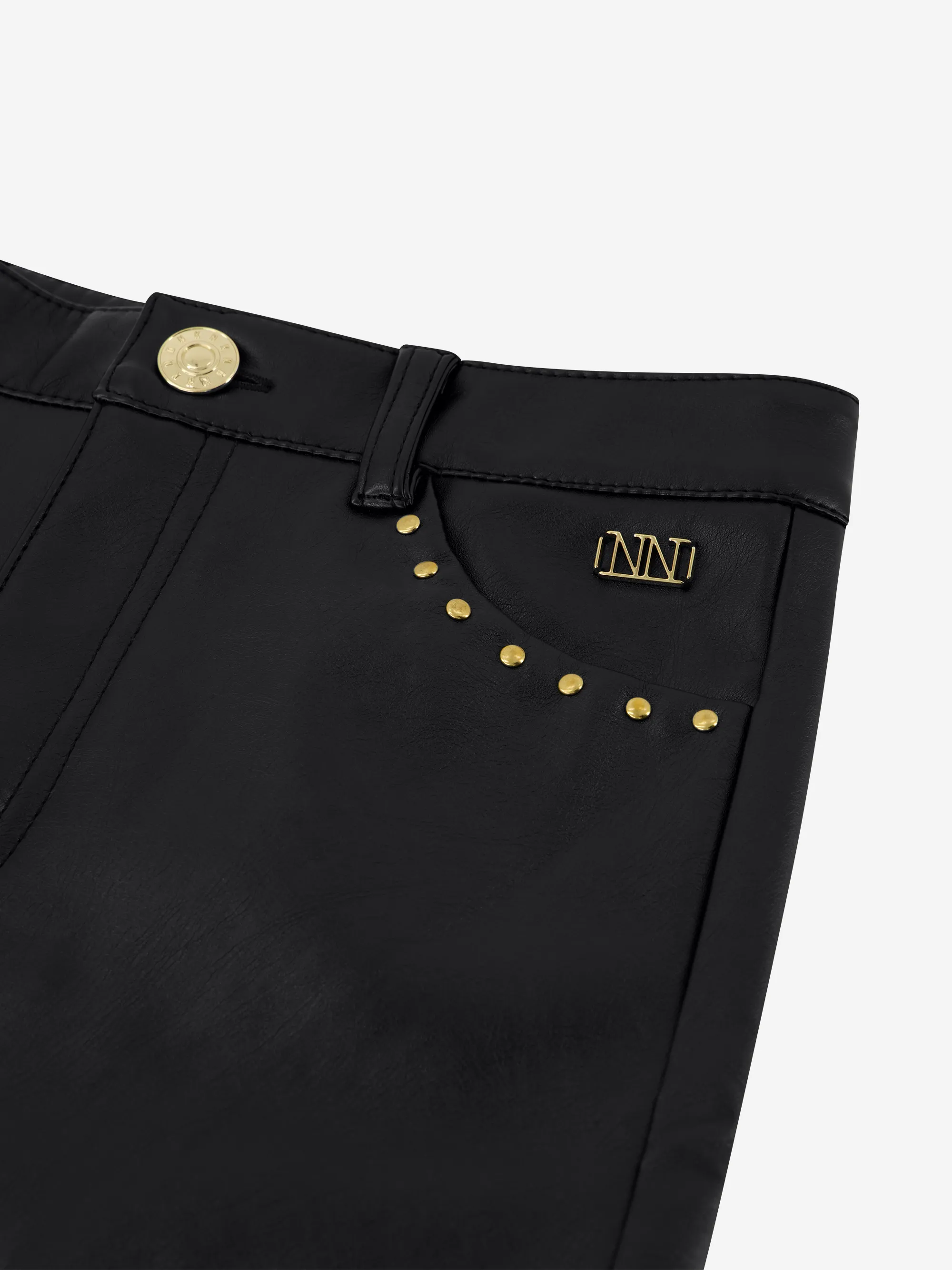 KORTE LERENLOOK ROK MET STUDS