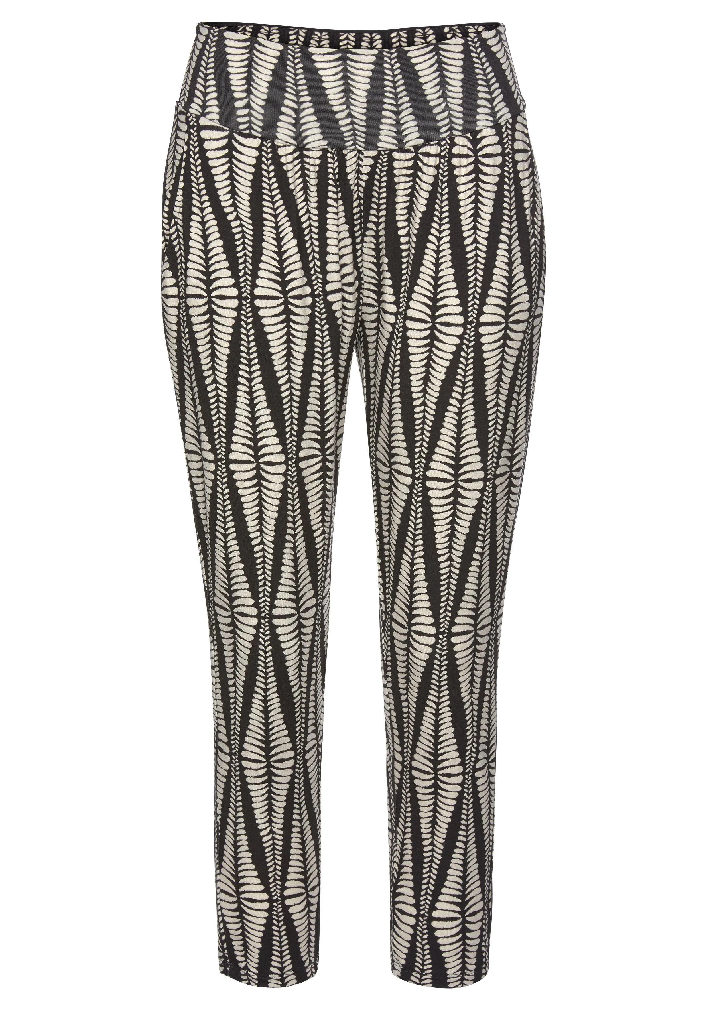 LASCANA 7/8BROEK MET BREDE TAILLEBAND EN ALLOVER PRINT, LICHTGEWICHT JERSEY BROEK, ZOMERBROEK