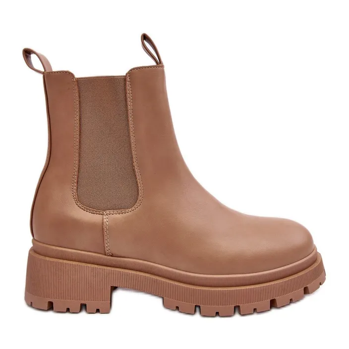 Leren Chelsea boots met ritssluiting, donkerbeige Pitrese