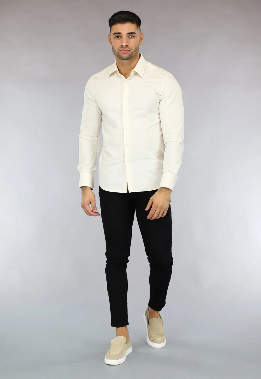 NEW0610 Beige Casual Slim Fit  Heren Overhemd