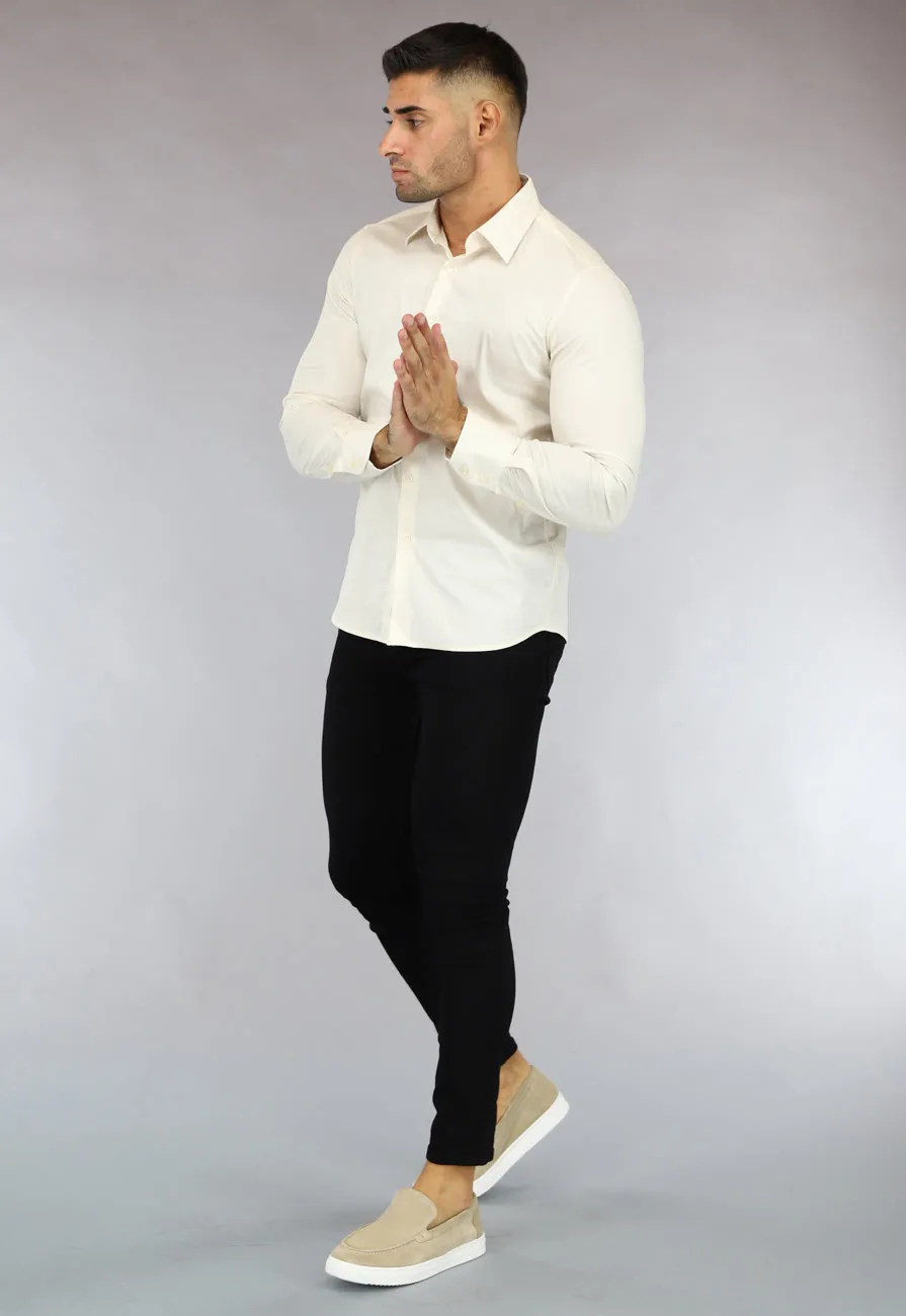 NEW0610 Beige Casual Slim Fit  Heren Overhemd