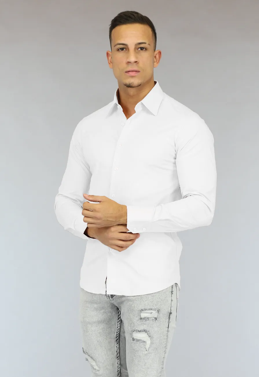 NEW0610 Wit Casual Slim Fit  Heren Overhemd