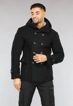 NEW2710 Zwarte Heren Trenchcoat met Knoopsluiting