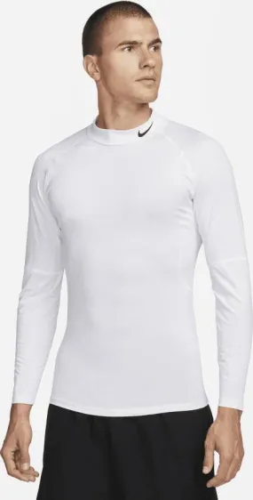 Nike Pro Dri-FIT fitnesstop met hoge hals en lange mouwen voor heren Wit