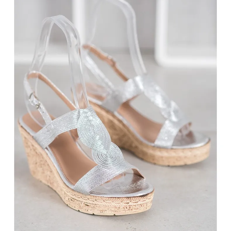 Renda Elegante sandalen met sleehak grijs