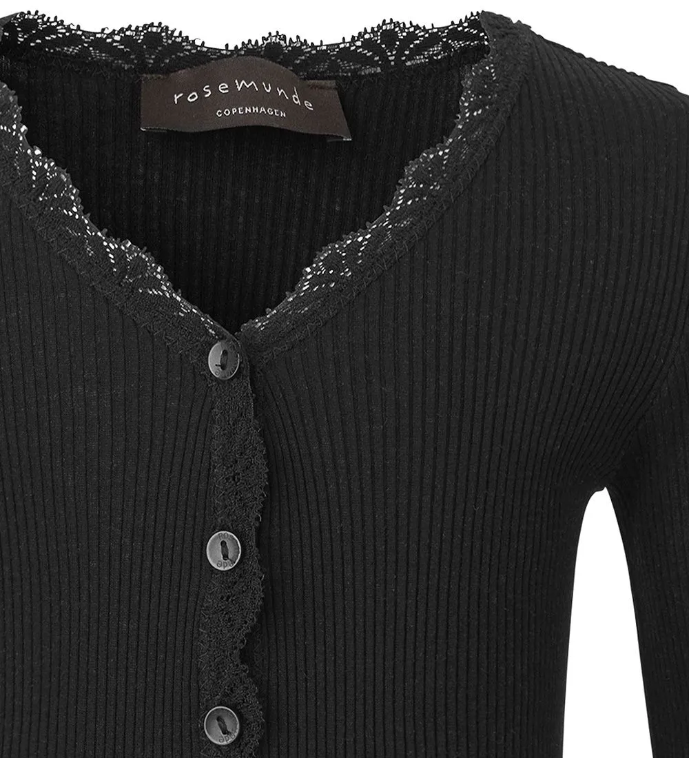 ROSEMUNDE CARDIGAN  ZIJDE/KATOEN  RIB  ZWART