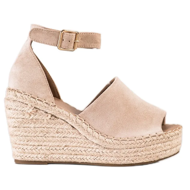 SHELOVET Beige sandalen met sleehak