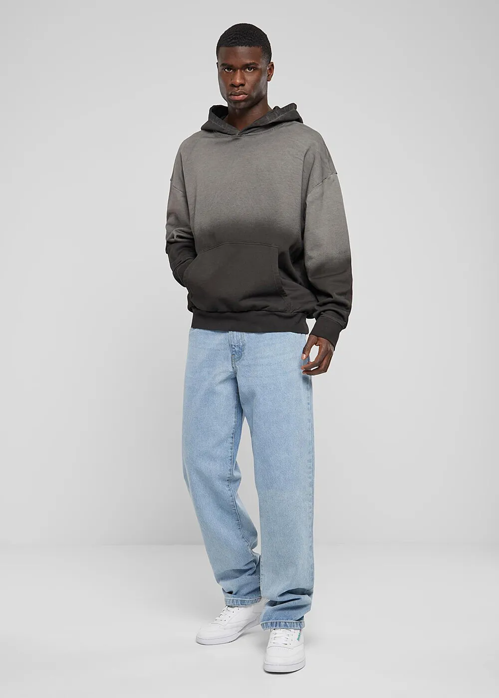 Urban Classics Heren Hoodie in Bleached Design zwart grijs