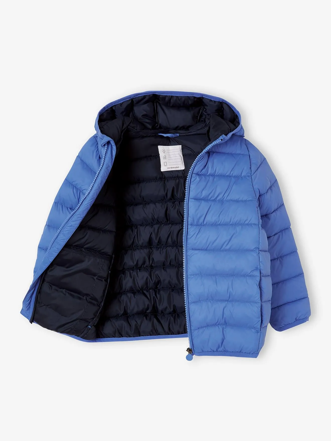 VERTBAUDET  LICHT DONSJACK MET CAPUCHON VOOR JONGENS MET GERECYCLEDE POLYESTER VULLING  COGNAC