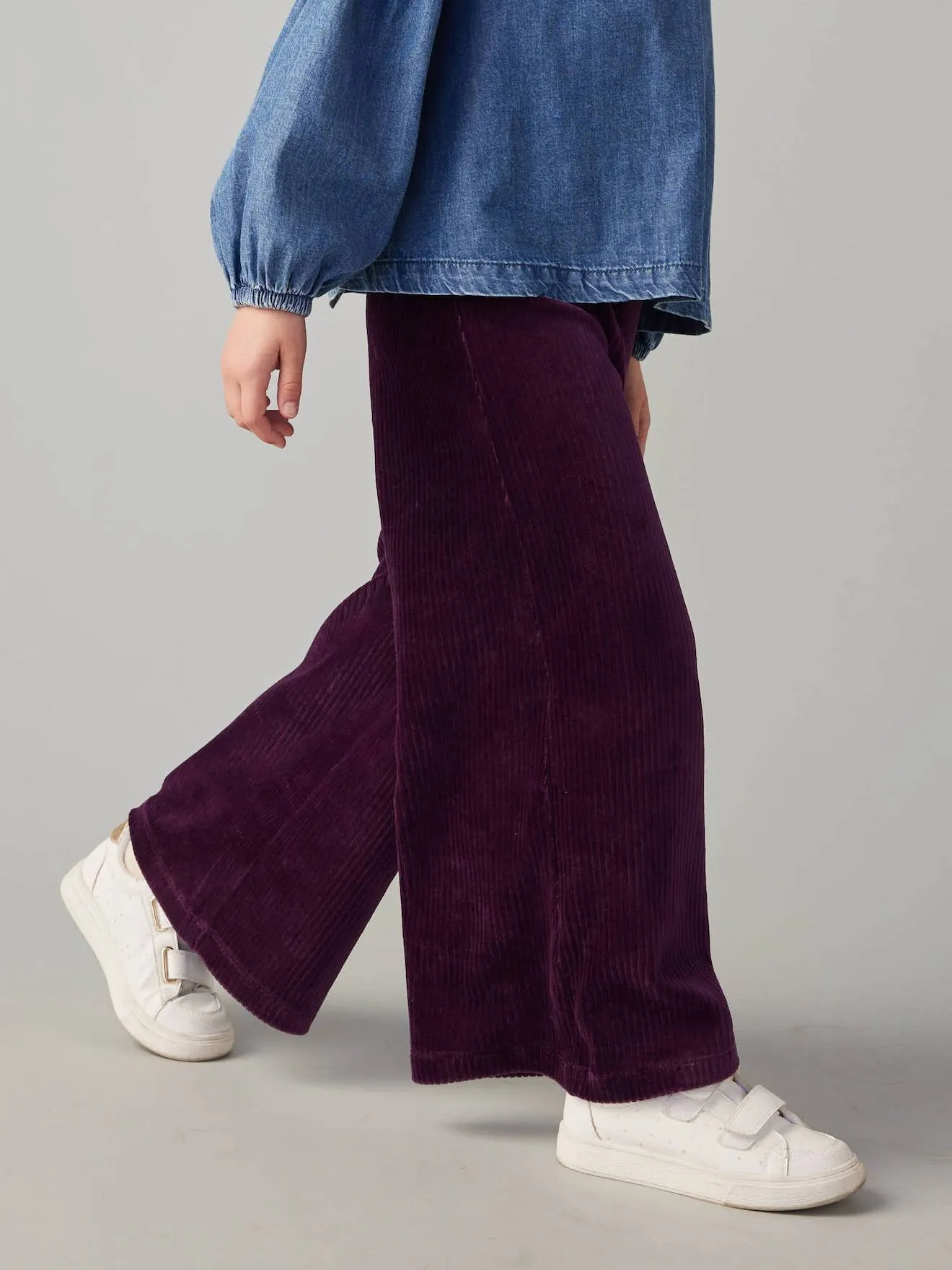 VERTBAUDET  WIJDE, FLUWELEN BROEK VOOR MEISJES  PRUIM
