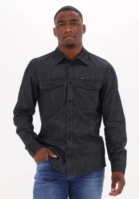 zwarte g-star raw casual overhemd marine slim shirt l/s