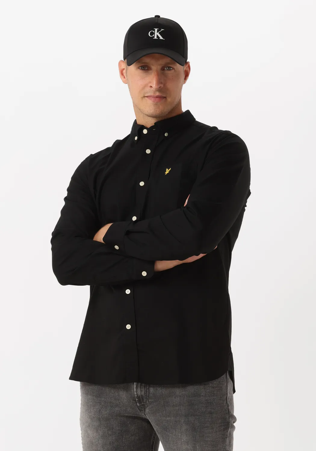 zwarte lyle & scott casual overhemd oxford shirt
